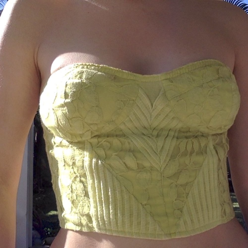 silence + noise yellow crop top strapless bustier